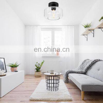 Industrial Semi Flush Mount Ceiling Light Clear Glass Shade Ceiling Light Fixture Matte Black Finish Modern Farmhouse photo-4