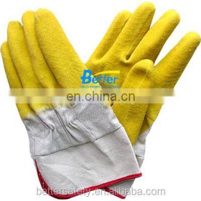 Safety Cuff Woven Fabric Lined Yellow Latex Coated Wholesale Gloves Factory