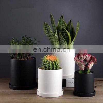 Nordic Modern Decorative Plant Pots Ceramic Cylinder Succulent Planter Plant Flower Pot With Tray Drainage Hole
