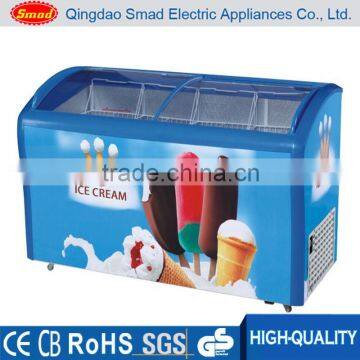 Commercial top open glass door ice cream display chest freezer