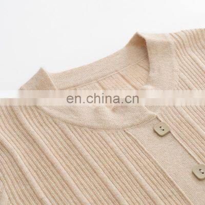 Women's Casual Solid Pattern Knit Crew Neck Pullover Winter Ribbed Cashmere Sweater With Button Decoration OEM Service Available photo-4