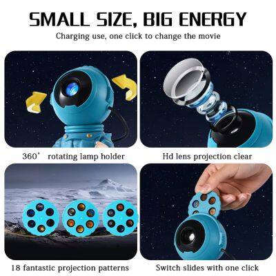 Mini Astronaut Galaxy Projector 18 HD Film Discs Kids Spaceman Starlight Projector Novelty Led Night Lamp For Home Decoration photo-5