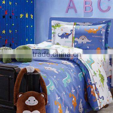 Reactive Dye Print Dinosaur Bedding Cotton Child Duvet Cover Bed Set 200TC In Blue Color