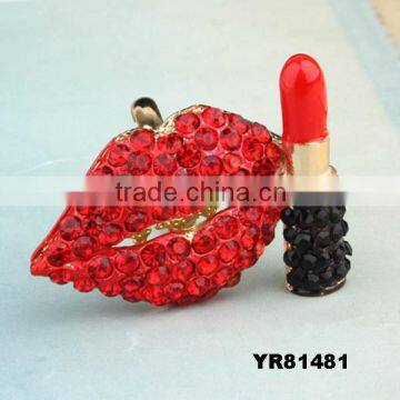 Sexy girls stretch lipstick lip diamond ring