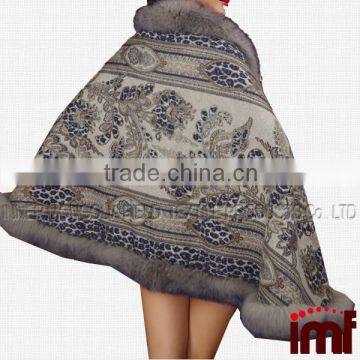 Blue Fox Fur Trimmed Cashmere Scarf