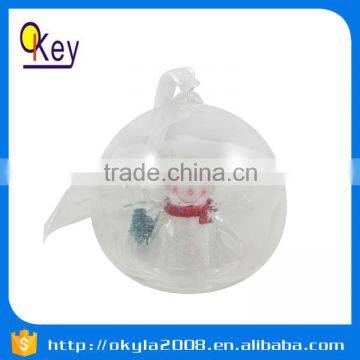 10cm Clear Hanging plastic LED Christmas Ball with Snow Man