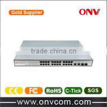 Great Value OEM 24 Port PoE Switch 48v for IP Camera with 2 Gigabit SFP Ports