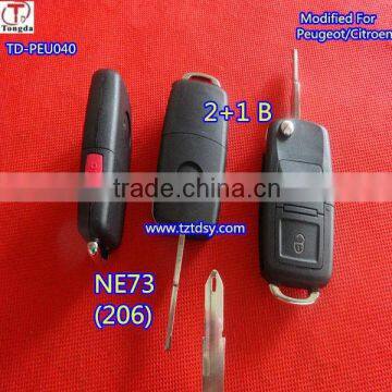 Tongda TD-PEU040, Modified 2+1button Flip Car Key For 206 207 Remote Key Blank Case For Repair Replacement for Peugeot/Citiron
