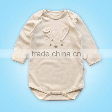 baby body suits organic cotton long sleeve nature stripes color with rabbit embroidery