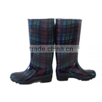 plaid print PVC rain boots,waterproof fishing boots,ladies wellington boots
