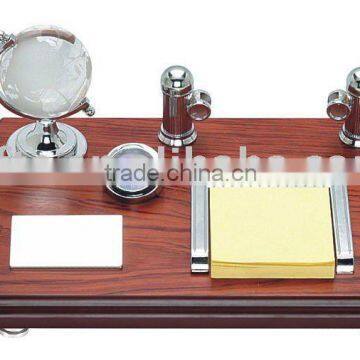 wooden desktop set,notepad,name card holder,globe&ball,clock,sign pen