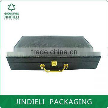 Luxury Metal Locking Black Leather Wood Gift Box photo-2
