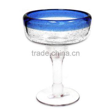 Sodalime clear China lead crystal blue color rim bubble marguerite glass