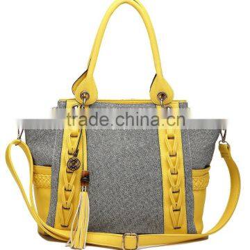  2016 latest design women canvas handbag with PU trim