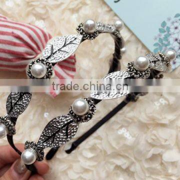 fashion ladies metal leaf and pearls headbands hair accessories