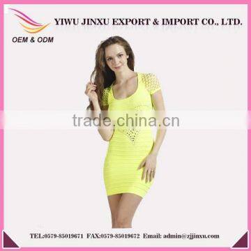 2016 Wholesale OEM Service Fitness Evening Dress Wholesale Sexy Mesh Sleeve Ruffle and Stone Women Working Dress