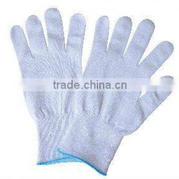 Nylon/cotton knitted gloves with mini dots on one side