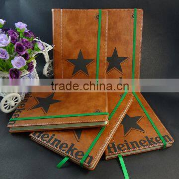 logo printing vintage leather handmade journal with green elastic band