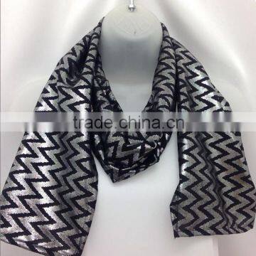 Silver Black Shimmer Silk Chevron fabric Shawl Scarf