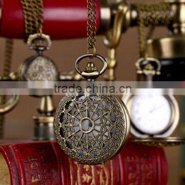 Hollow Out Vintage Watch Old English Grandfather style Simple Round Antique Bronze Round Pocket Watch Necklace Pendant