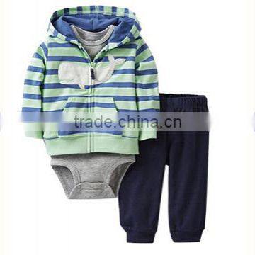 New design 3 piece bodysuit and pants baby gift terry baby hooded cardigan 3pcs infant cardigan bodysuit and pants