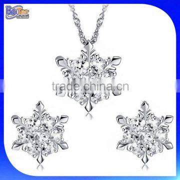 Custom 925 Sterling Silver Zircon Snowflake Pendant Necklace And Earring Set Jewelry Set Wholesale