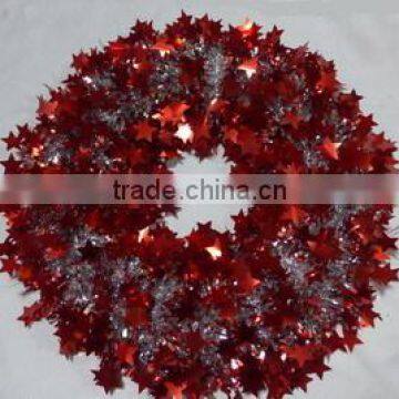 2015 Cheap PET Tinsel Wreath with Red Star