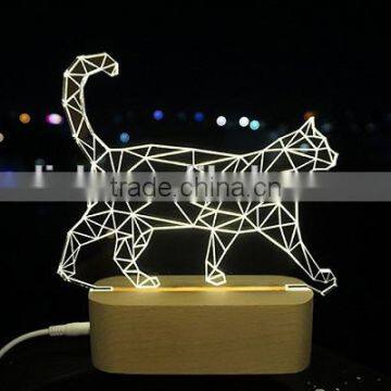 Walking Cat 3D Led Table Lamp with Solid Wooden Base