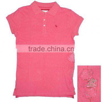 ladies polo t shirt with embroidered and beaded flower