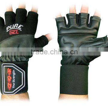 Leather Weight Lifting Gloves Wide Wrist Wrap Gloves