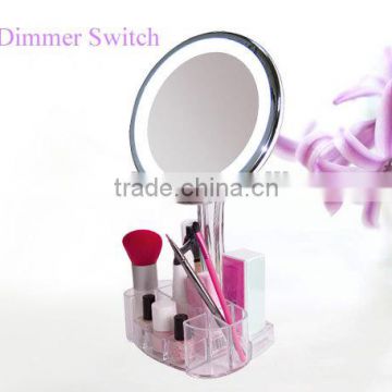 Single sided Touch Sensor LED Lighted desktop cosmetic mirror with organizer