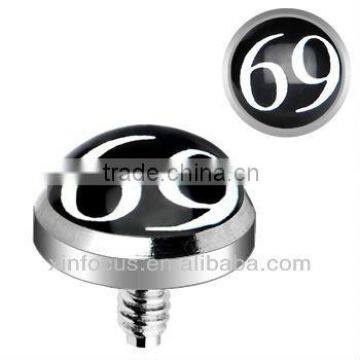 Surgical Steel Internally Threaded 69 Logo Dermal Anchor Top body piercing accessories