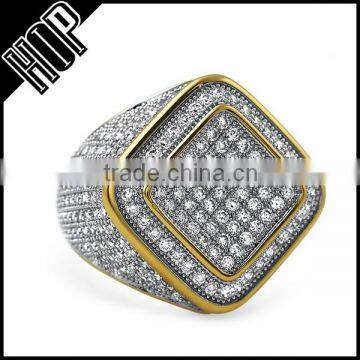 Mens Gold Cz Crystal Micro Pave Iced Out Ring