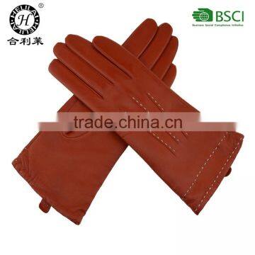 New Fashion Autumn Winter Leather Gloves with Decorative Stitching for Ladies