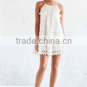 White Pretty Design Double With Crochet Inset Midi Dress for 2016 Women