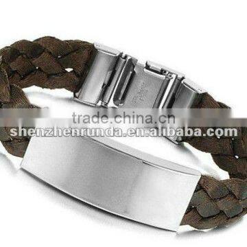 friendship weave black leather bracelet stainless steel bracelet