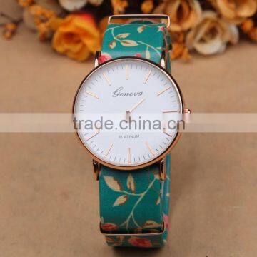 Fashion flower printed women watch, leather watch bracelet                        
                                                Quality Choice