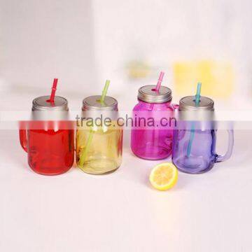 hot selling colored 4pcs glass mason jar set with handle