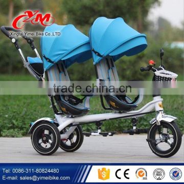 2016 cool kids double seat tricycle / cheap children tricycle for twins / two baby tricycle with canopy