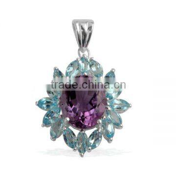 925 Sterling Silver Multi Stone Natural Gemstone Pendants