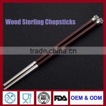 Customized Chinese high grade sterling silver chopsticks wedding flatware with unique crown head for hotel household gift