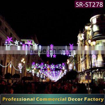 Customize commercial cross road LED pink and white star decoration for Christmas