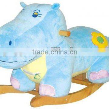 Plush hippo baby rocking horse cute baby ride on toys new wooden rocker