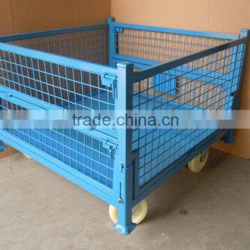 RH-C02-wheel steel crate 1100*1100*740mm blue movable foldable stoarge cage steel container metal storage cages with 4 wheels