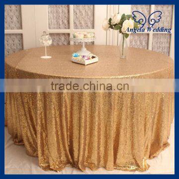 CL006B Popular Custom made beaded metalic 132 round wedding antique gold sequin table cloth