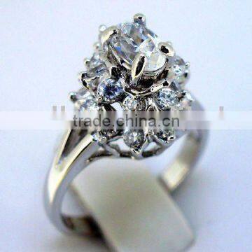 QCR061 prong setting sliver rings,925 silver cluster CZ rings in rhodium plating