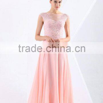 Exquisite Beaded Sexy Embroidered Backless Pleated Cap Sleeveless Evening Gown Formal Dress Patterns for Girls