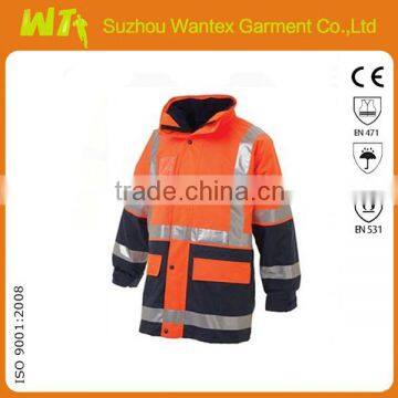 wholesale 5 In 1 Hi Vis Orange Polyester 300D Oxford Reflective Rain Jacket