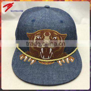 custom design your own logo 6 panel jeans snapback hat with 3D embroidery
