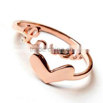 Fashion Stainless Steel high polishing adjustable design love letter finger ring